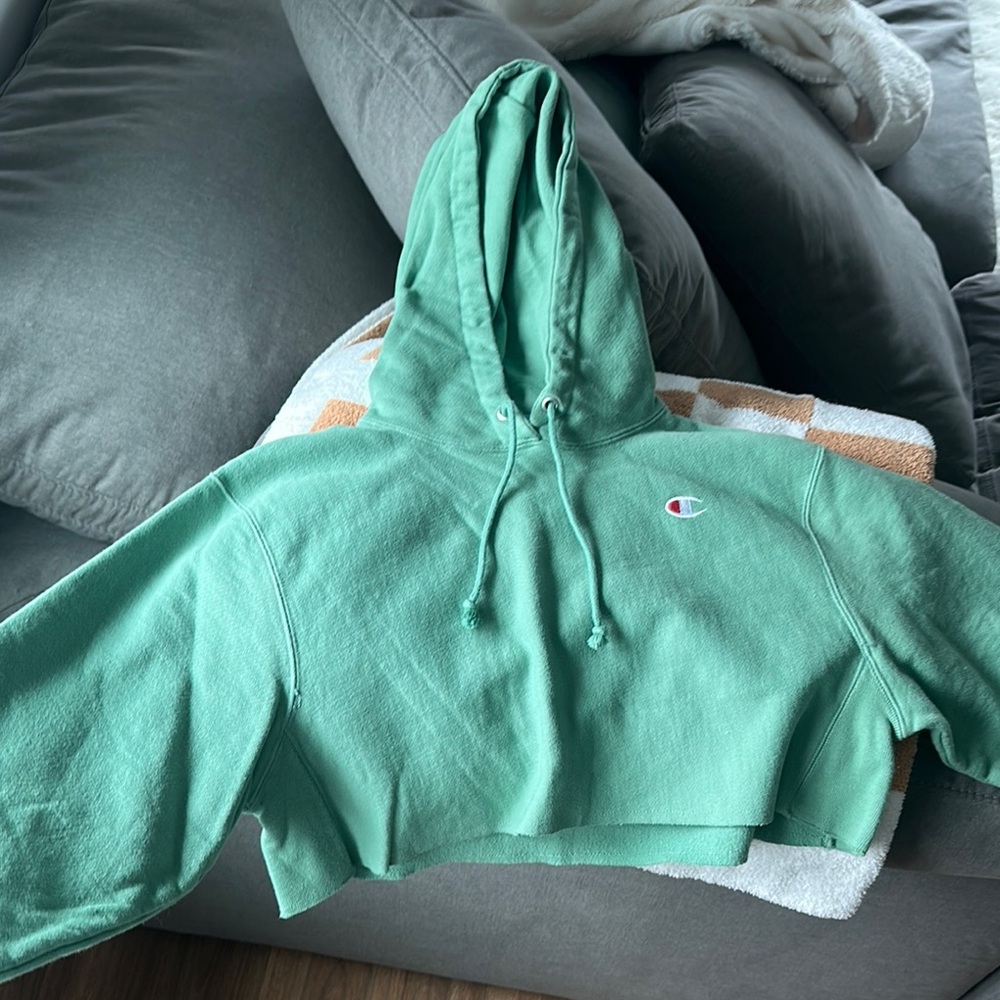 Champion Mint Green Cropped Hoodie